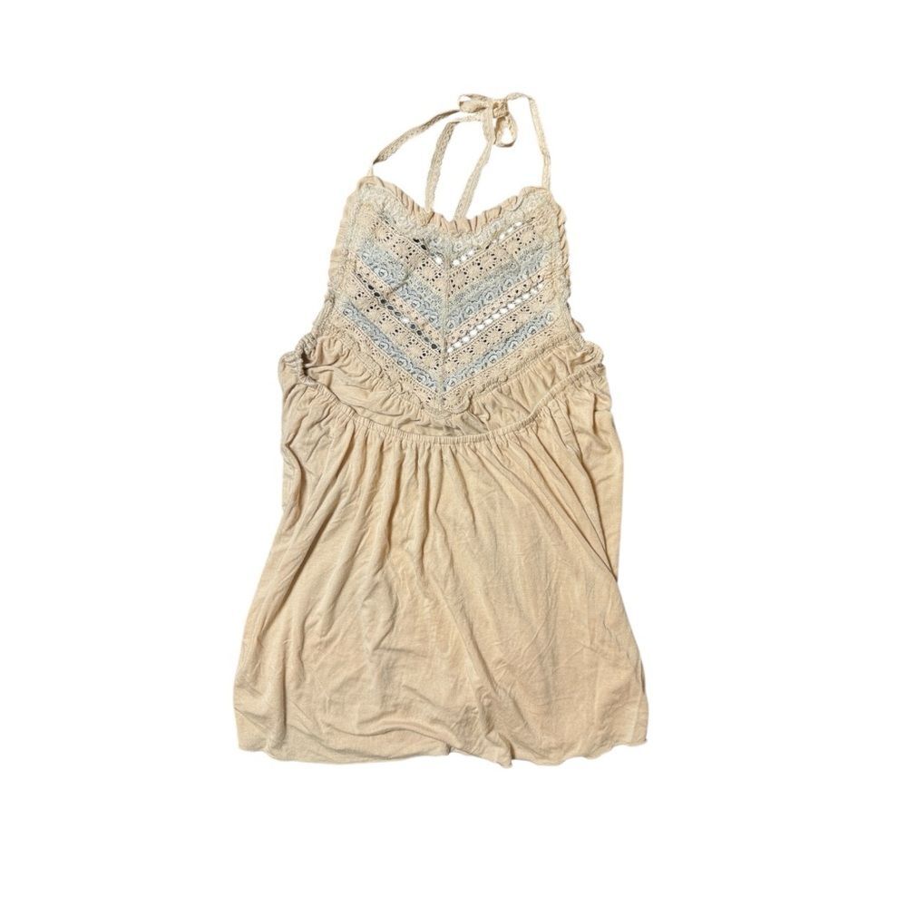 Y2K Arden B Nude Lace Ruffle Halter Top Size Medium - Picture 4 of 7